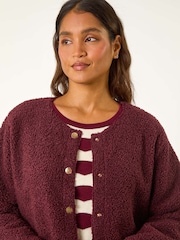Roman Red Collarless Contrast Button Knit Jacket - Image 2 of 5