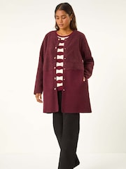 Roman Red Collarless Contrast Button Knit Jacket - Image 3 of 5
