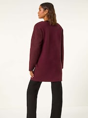 Roman Red Collarless Contrast Button Knit Jacket - Image 4 of 5