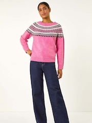 Roman Pink Pearl Embellished Printed Jumper - Image 1 of 6
