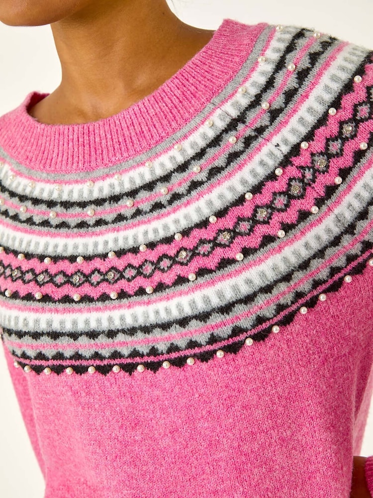 Roman Pink Pearl Embellished Printed Jumper - Image 6 of 6