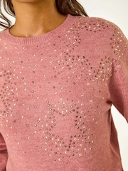 Roman Pink Star Detail Hotfix Crew Neck Jumper - Image 2 of 5