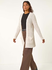 Roman Natural Popcorn Textured Longline Cardigan - Image 1 of 5