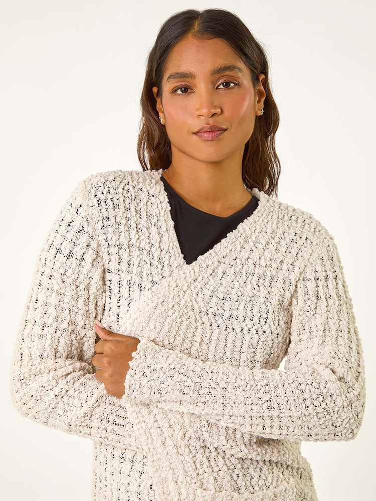 Roman Natural Popcorn Textured Longline Cardigan - Image 2 of 5