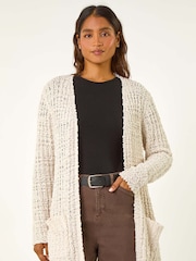 Roman Natural Popcorn Textured Longline Cardigan - Image 5 of 5