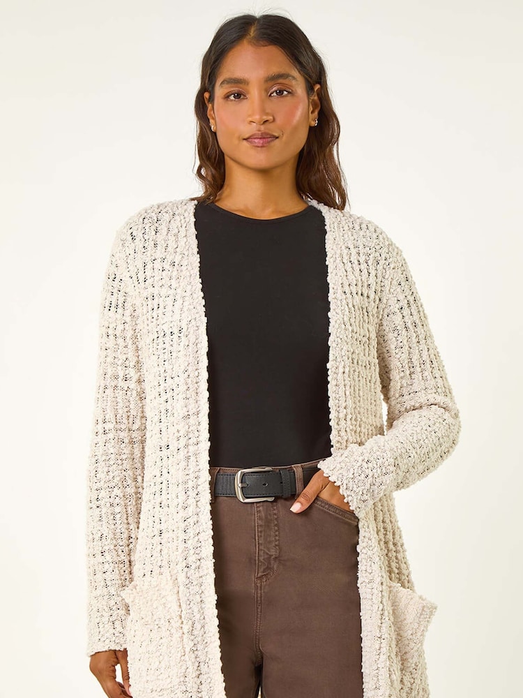 Roman Natural Popcorn Textured Longline Cardigan - Image 5 of 5