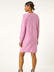 Roman Pink Pearl Detail Textured Jumper Dress - Image 3 of 5