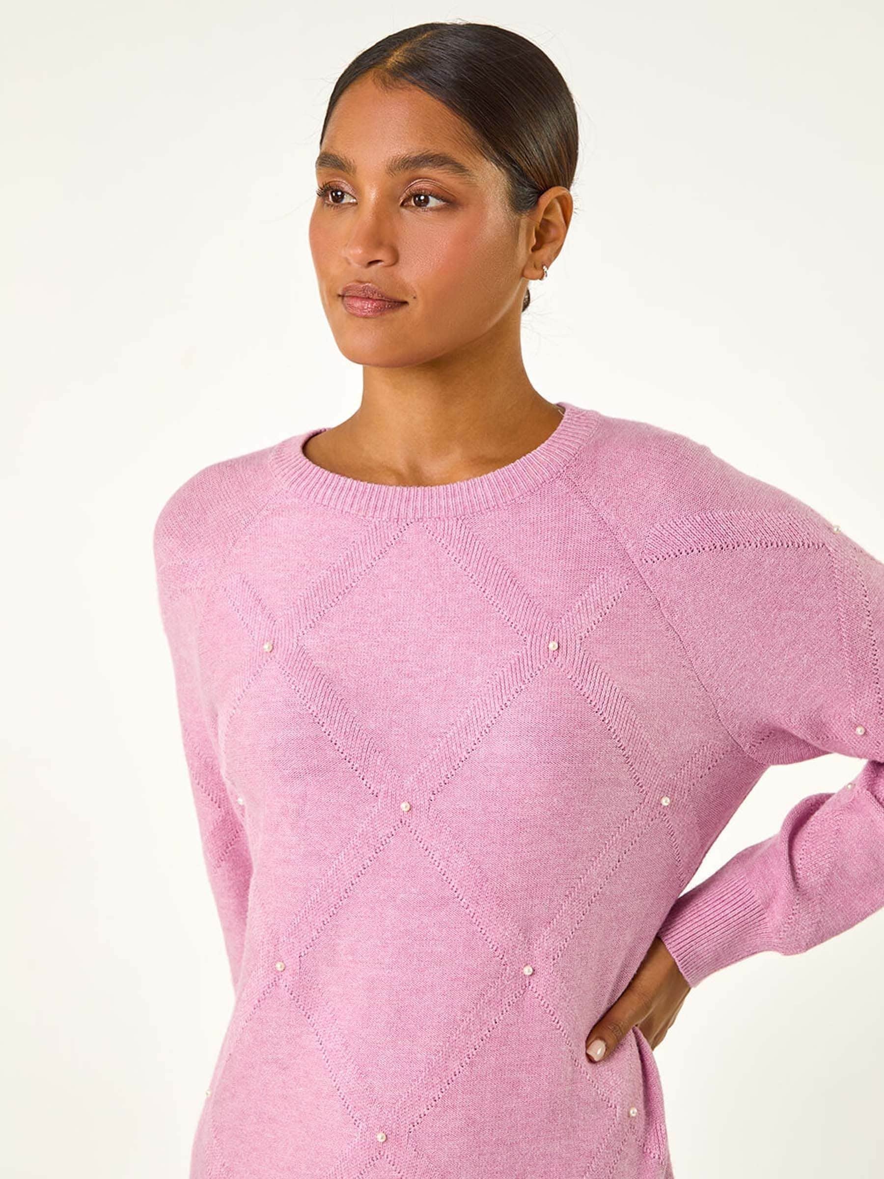 Buy Roman Pink Pearl Detail Textured Jumper Dress from the Next UK online shop