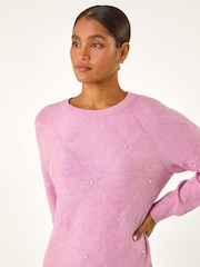 Roman Pink Pearl Detail Textured Jumper Dress - Image 4 of 5