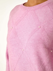 Roman Pink Pearl Detail Textured Jumper Dress - Image 5 of 5