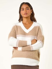 Roman Brown V-Neck Stripe Knit Jumper - Image 2 of 5