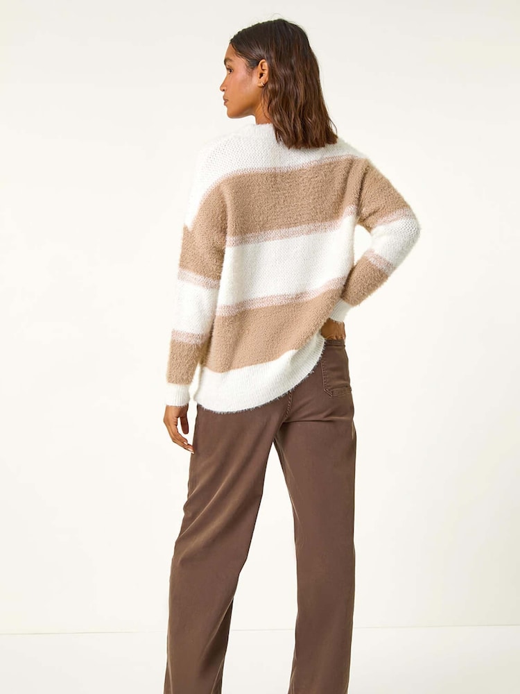 Roman Brown V-Neck Stripe Knit Jumper - Image 3 of 5