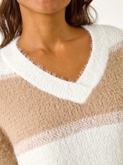 Roman Brown V-Neck Stripe Knit Jumper - Image 5 of 5