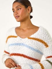 Roman White Stripe Fluffy Knit Jumper - Image 2 of 5
