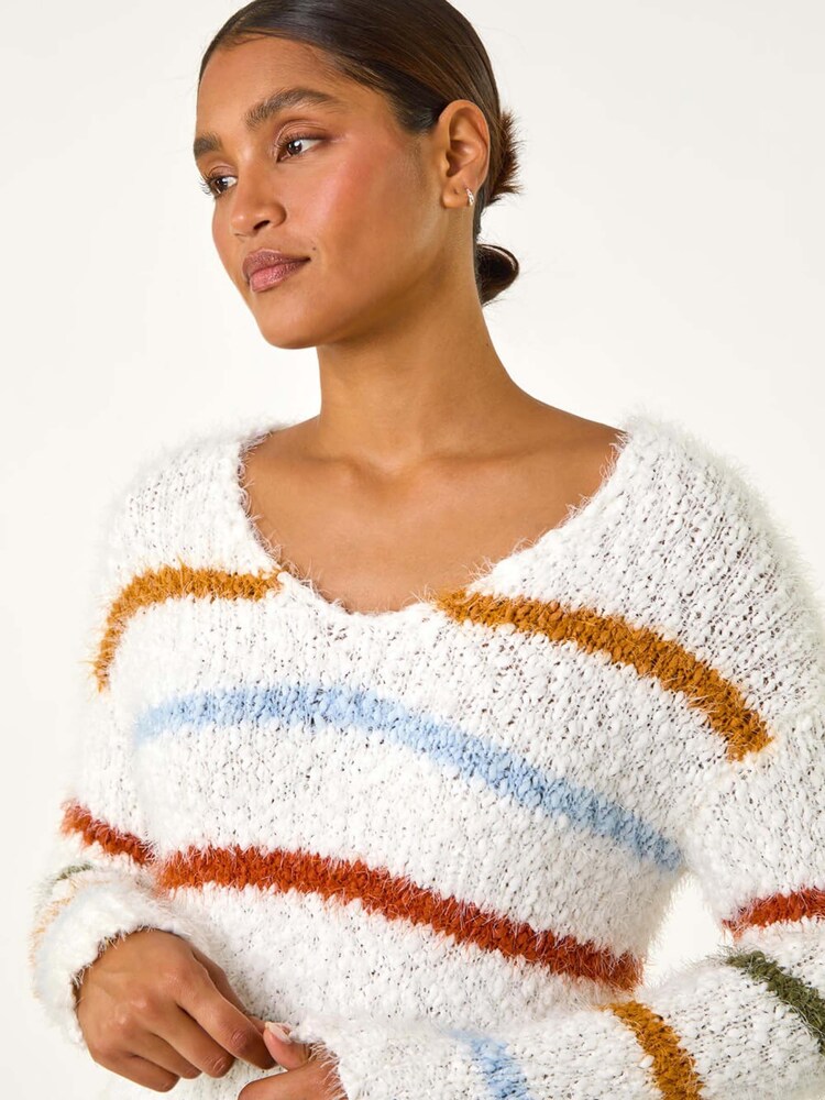 Roman White Stripe Fluffy Knit Jumper - Image 2 of 5