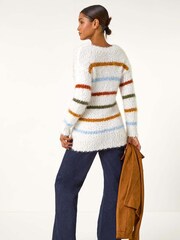 Roman White Stripe Fluffy Knit Jumper - Image 4 of 5