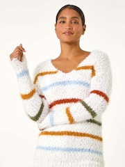 Roman White Stripe Fluffy Knit Jumper - Image 5 of 5