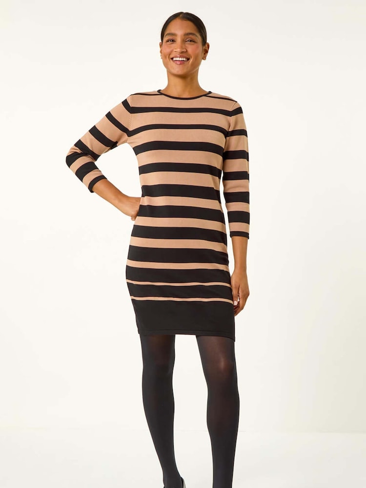 Roman Brown Gradient Stripe Knitted Dress - Image 1 of 6
