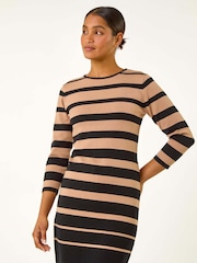 Roman Brown Gradient Stripe Knitted Dress - Image 3 of 6
