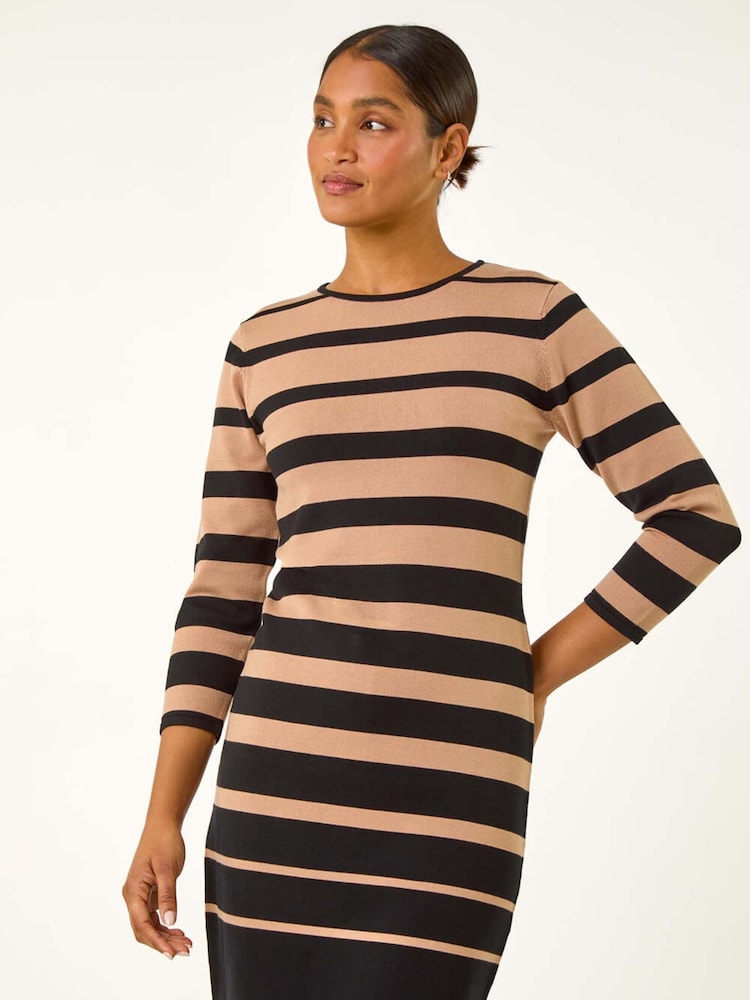 Roman Brown Gradient Stripe Knitted Dress - Image 3 of 6