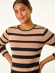 Roman Brown Gradient Stripe Knitted Dress - Image 5 of 6