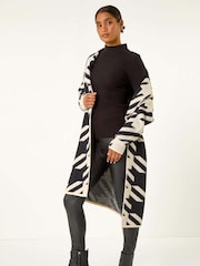 Roman Black Houndstooth Pattern Knit Coatigan - Image 1 of 6