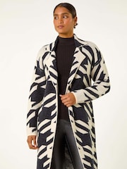 Roman Black Houndstooth Pattern Knit Coatigan - Image 3 of 6