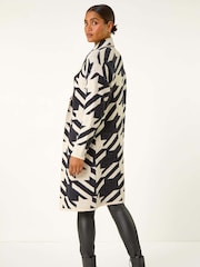 Roman Black Houndstooth Pattern Knit Coatigan - Image 4 of 6