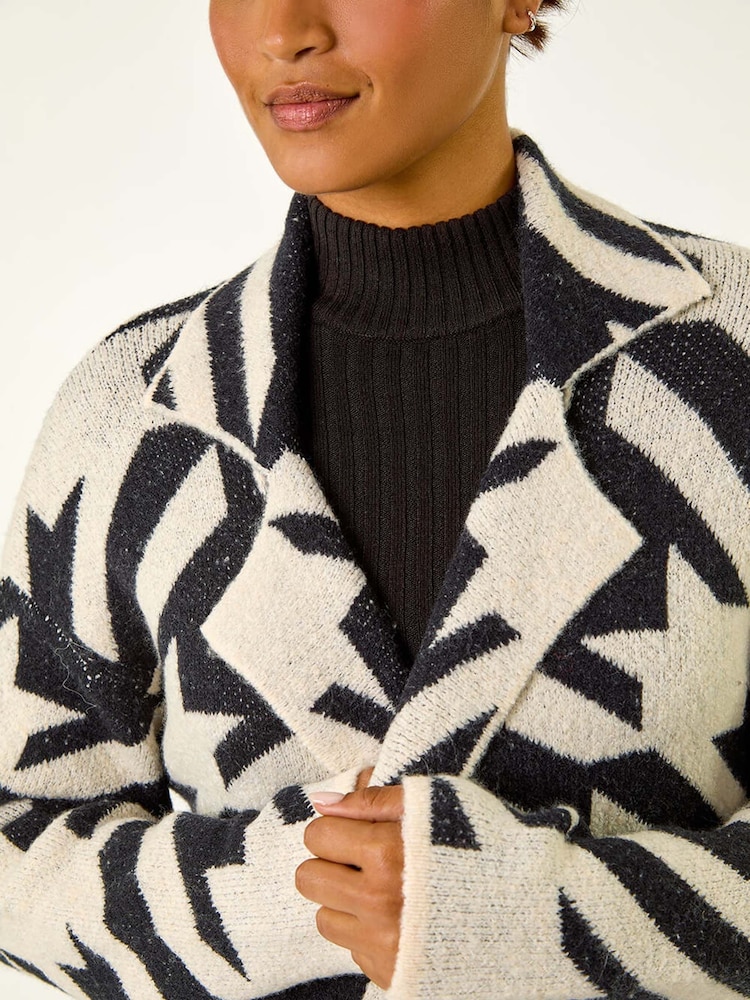 Roman Black Houndstooth Pattern Knit Coatigan - Image 6 of 6