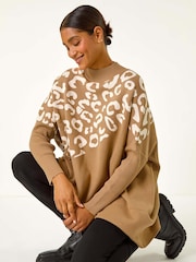 Roman Natural Leopard Print Knitted Jumper - Image 1 of 6