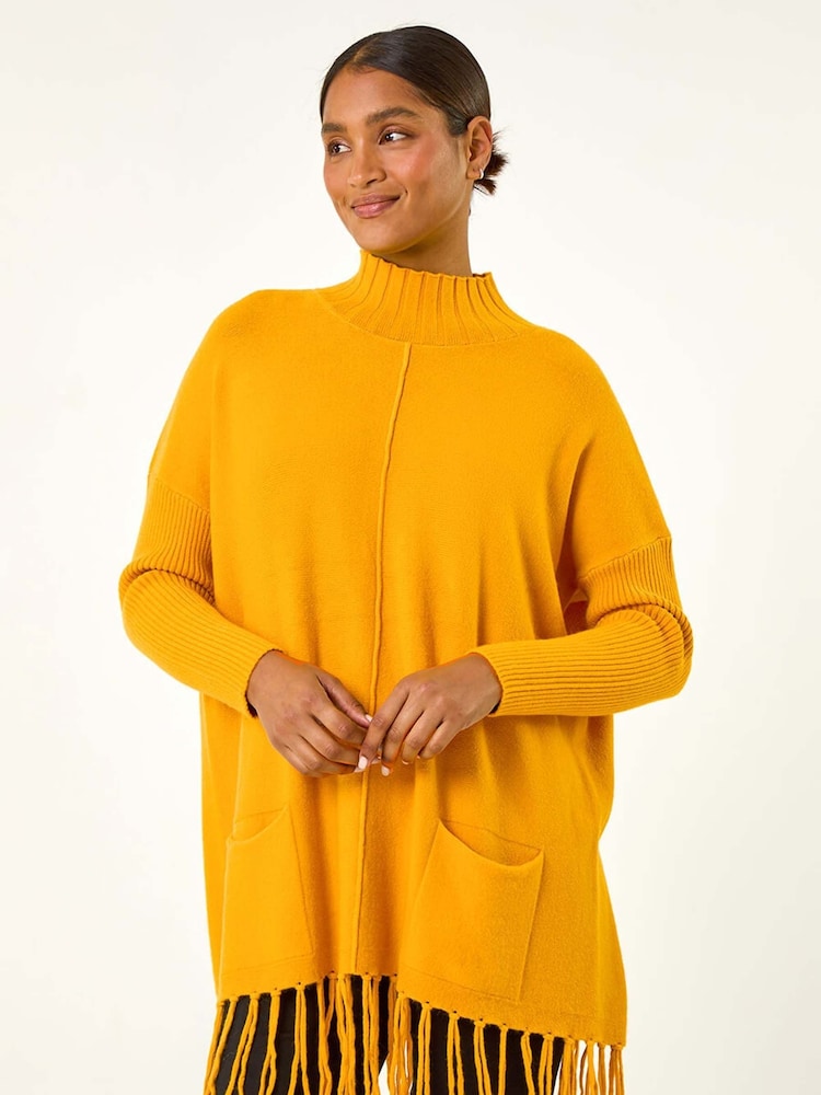 Roman Yellow Pocket Fringe Hem Knit Jumper - Image 1 of 5