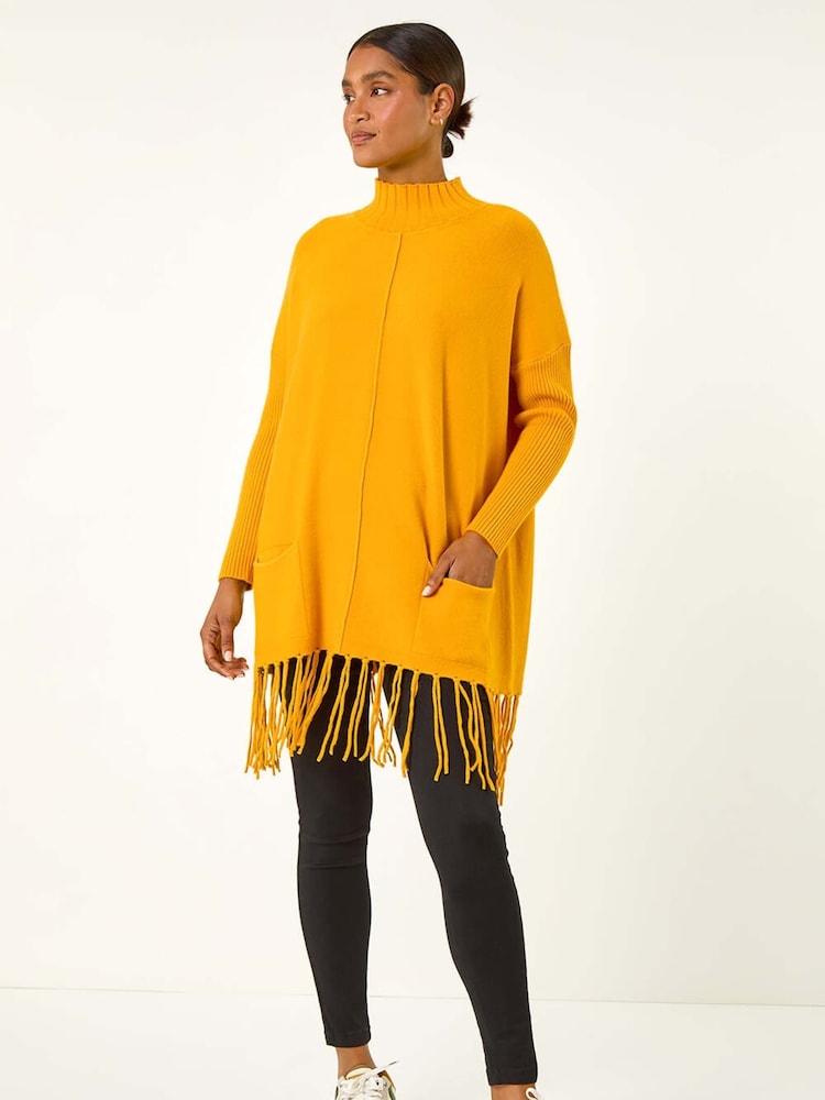 Roman Yellow Pocket Fringe Hem Knit Jumper - Image 4 of 5