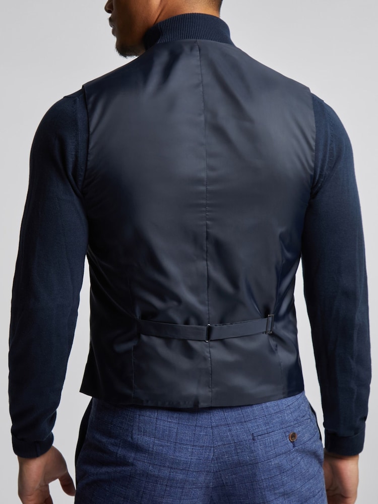 Antique Rogue Blue Check Linen Waistcoat - Image 2 of 4