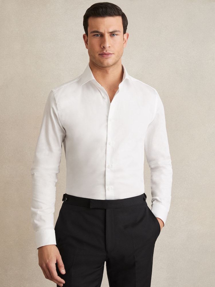 Reiss White Remote Reg Cotton Satin Cutaway Collar Shirt - Image 1 of 6