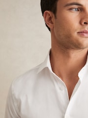 Reiss White Remote Reg Cotton Satin Cutaway Collar Shirt - Image 4 of 6