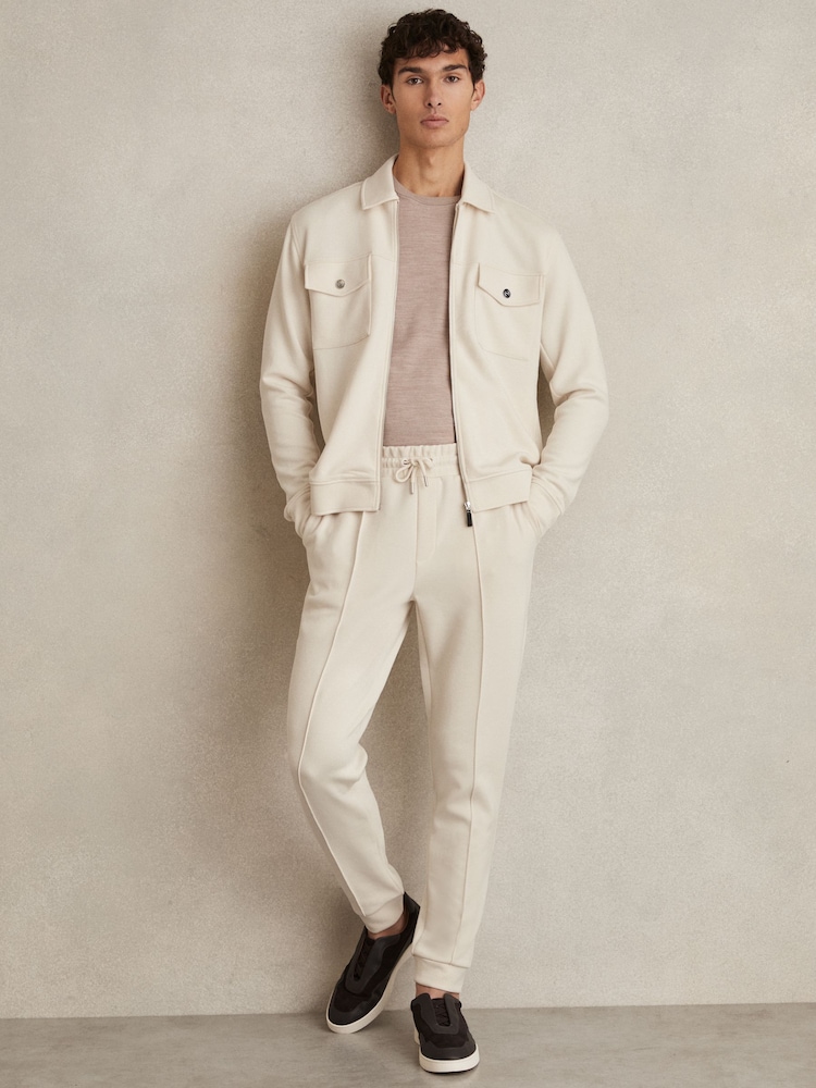 Reiss Off White Premier Drawstring Jersey Joggers - Image 1 of 6