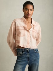 Rosa pálido - Reiss Darcy Cotton Denim-Print Cropped Shirt - Imagen 1 de 6