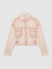 Rosa pálido - Reiss Darcy Cotton Denim-Print Cropped Shirt - Imagen 2 de 6