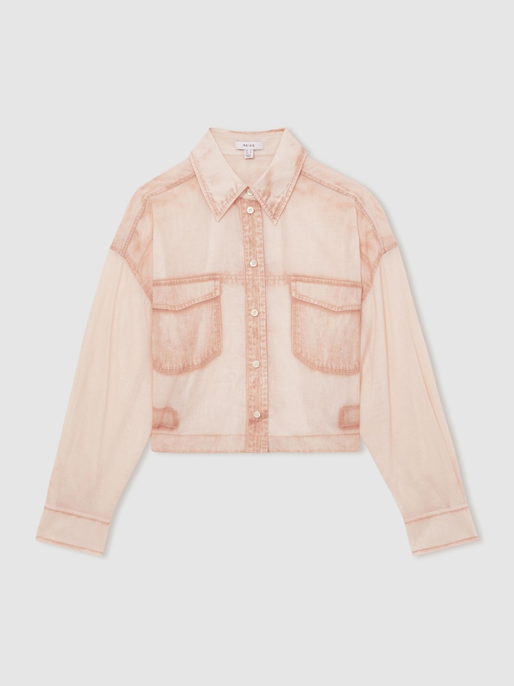 Rosa pálido - Reiss Darcy Cotton Denim-Print Cropped Shirt - Imagen 2 de 6