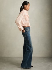 Rosa pálido - Reiss Darcy Cotton Denim-Print Cropped Shirt - Imagen 3 de 6