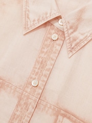 Rosa pálido - Reiss Darcy Cotton Denim-Print Cropped Shirt - Imagen 6 de 6