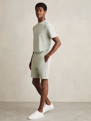 Reiss Sage Green Phoenix Textured Tape Drawstring Shorts - Image 1 of 7