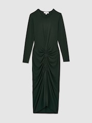 Reiss Green Ginny Ruched Jersey Midi Dress - Image 2 of 6