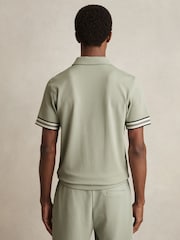 Sage Green - Reiss Bristol Textured Contrast Trim Half-Zip Polo Shirt - Image 6 of 6