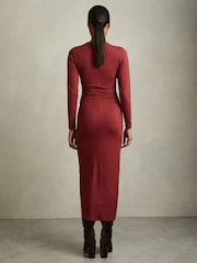 Reiss Burgundy Ginny Ruched Jersey Midi Dress - Image 4 of 6