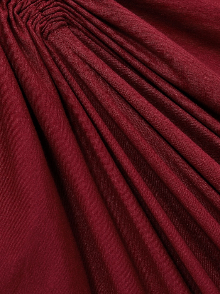 Reiss Burgundy Ginny Ruched Jersey Midi Dress - Image 6 of 6