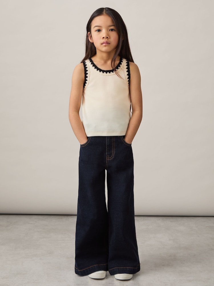 Reiss Ivory Vanessa Cotton Crochet-Trim Vest - Image 1 of 4