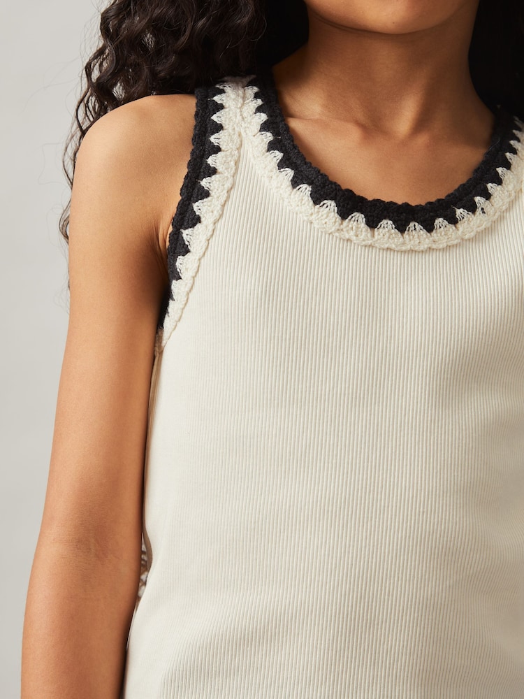 Reiss Ivory Vanessa Cotton Crochet-Trim Vest - Image 3 of 4