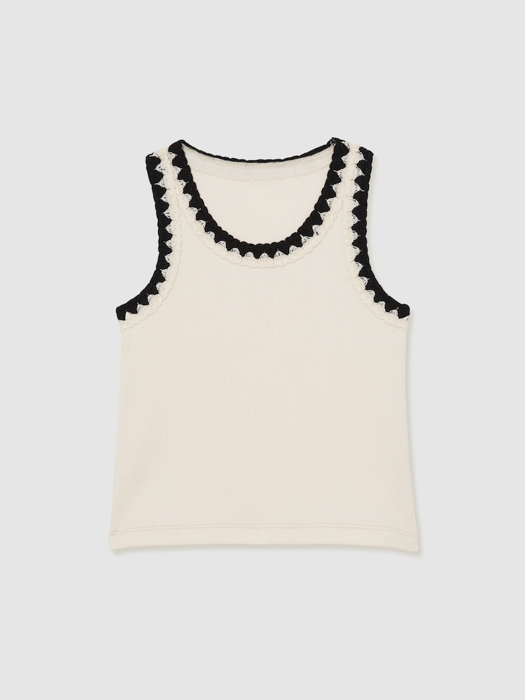Reiss Ivory Vanessa Cotton Crochet-Trim Vest - Image 2 of 4