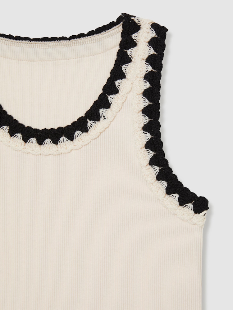 Reiss Ivory Vanessa Cotton Crochet-Trim Vest - Image 4 of 4